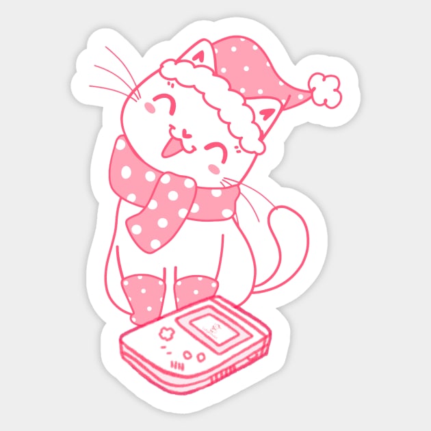 Kawaii pink kitty cat with retro gameboy Sticker by LukjanovArt